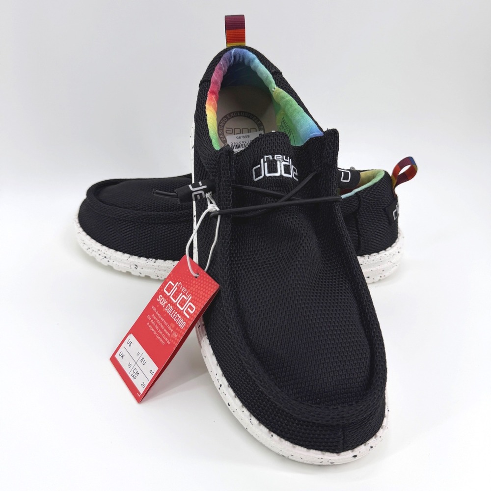 Hey Dude Wally Sox Mens 11 Black Pride Rainbow Tie Dye Speckled Loafers RARE